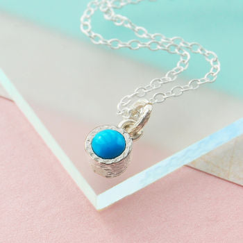 Silver Birthstone Round Turquoise Necklace