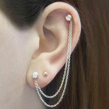 Silver Double White Topaz Chain Ear Cuff Earrings