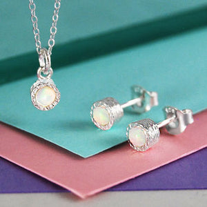 Opal October Birthstone Sterling Silver Jewellery Set