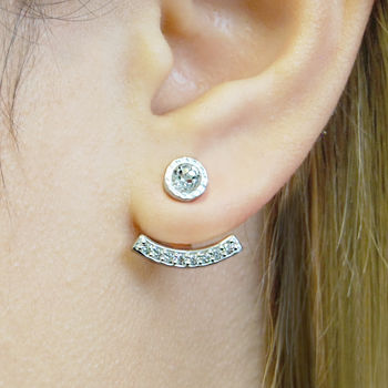 Silver Topaz Birthstone Ear Jacket Stud Earrings