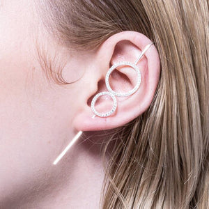 Silver White Topaz Bubble Ear Cuff Earrings
