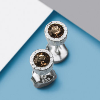 Silver Smokey Quartz Gemstone Stud Earrings
