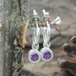 Sterling Silver Round Amethyst Purple Hoop Earrings