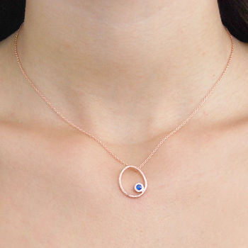Sapphire September Birthstone Rose Gold Oval Necklace
