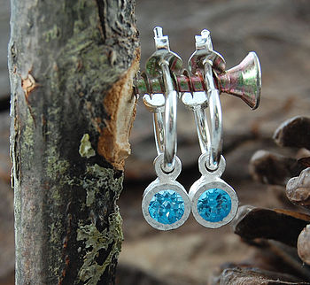 
            
                Load image into Gallery viewer, Sterling Silver Round Blue Topaz Hoop Earrings
            
        