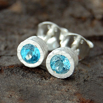 Blue Topaz Sterling Silver November Birthstone Stud Earrings
