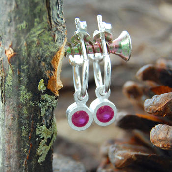 Pink Ruby Silver Circular Hoop Earrings