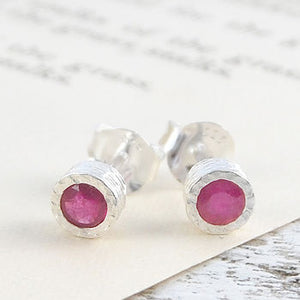 Pink Ruby Sterling Silver July Birthstone Stud Earrings