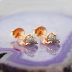 Tiny Raw Diamond Anniversary Rose Gold Stud Earrings