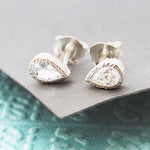 White Topaz Teardrop Sterling Silver November Birthstone Stud Earrings