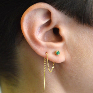 Gold Emerald Threader Earrings