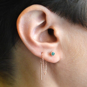 
            
                Load image into Gallery viewer, Emerald May Birthstone Rose Gold Chain Threader Earrings
            
        