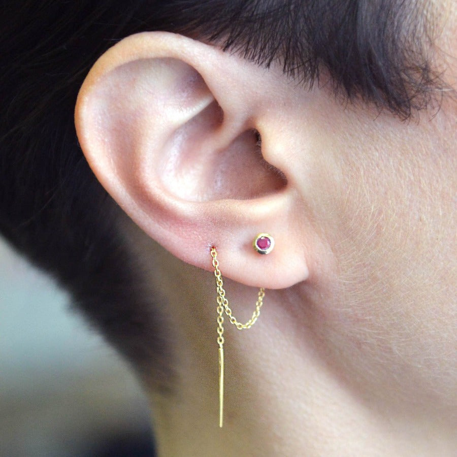 Ruby Gold July Birthstone Threader Earrings