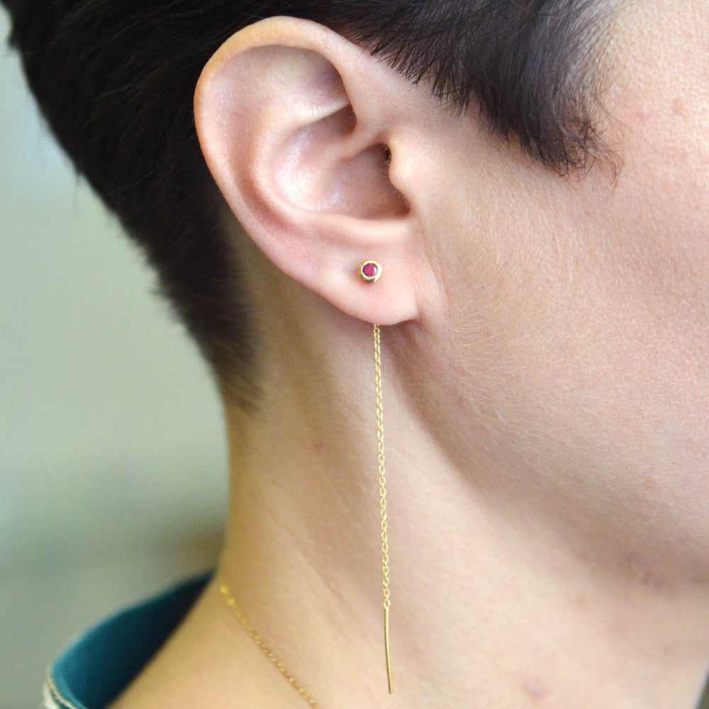 Ruby Birthstone Threader Gold Earrings