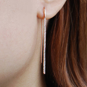 
            
                Load image into Gallery viewer, Rose Gold Vermeil Minimalist Drop White Topaz April Birthstone Long Earrings
            
        