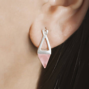 Rose Quartz Pyramid Short Earrings