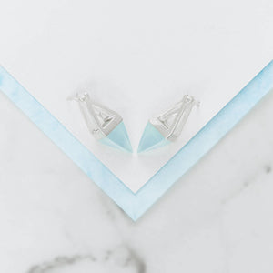 Sterling Silver Aqua Pyramid Earrings