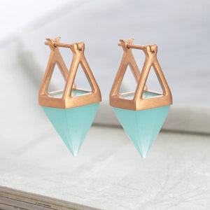 Rose Gold Aqua Pyramid Earrings