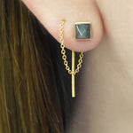 Labradorite Gold Geometric Threader Earrings