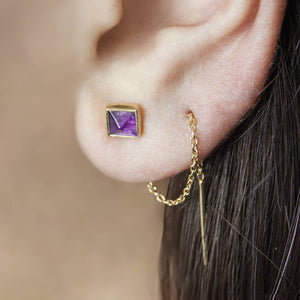 Amethyst February Birthstone Gold Chain Threader Earrings
