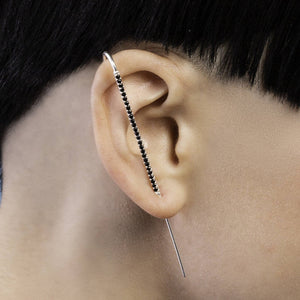 Black Spinel Silver Ear Cuff Earrings
