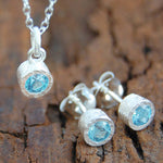 Blue Topaz Sterling Silver November Birthstone Jewellery Set