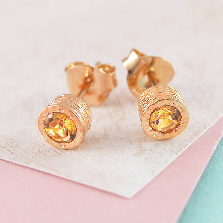 Citrine Rose Gold November Birthstone Stud Earrings