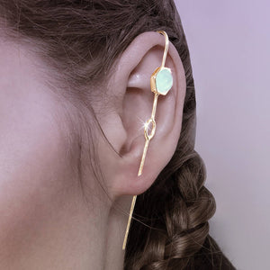 Yellow Gold Moonstone Ear Cuff Earrings