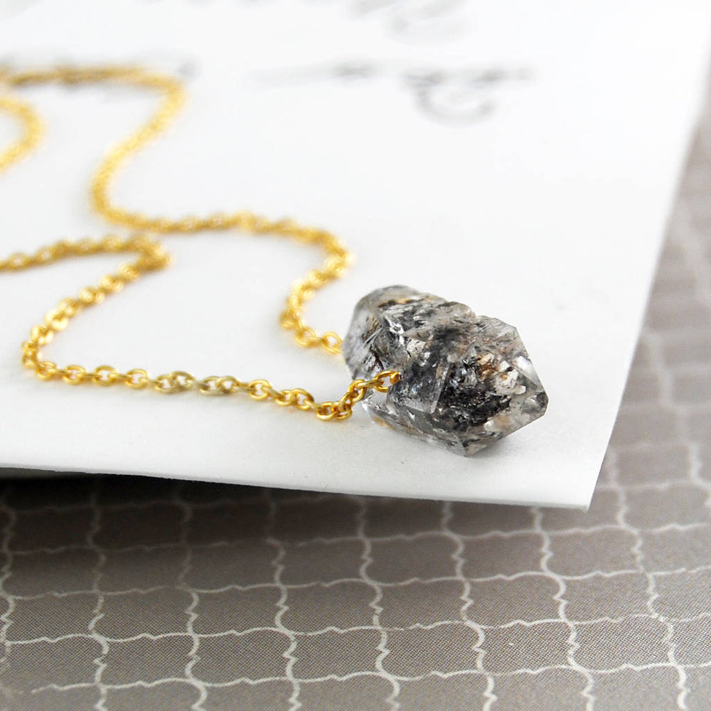 Gold Birthstone Herkimer Diamond Nugget Necklace