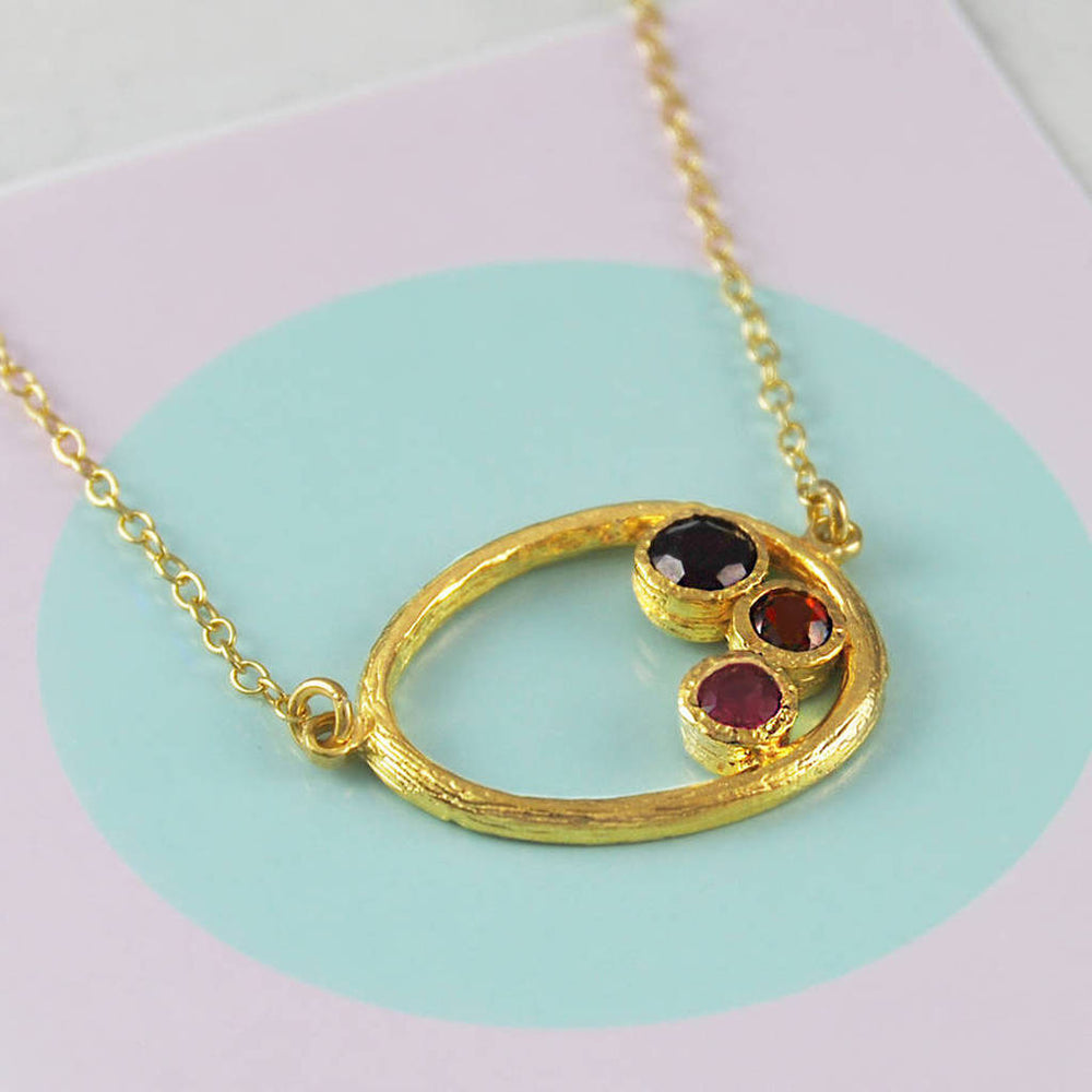 Gold Oval January Birthstone Garnet And Ruby Necklace