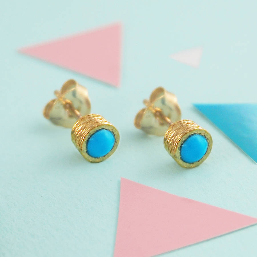 Turquoise Gold December Birthstone Stud Earrings