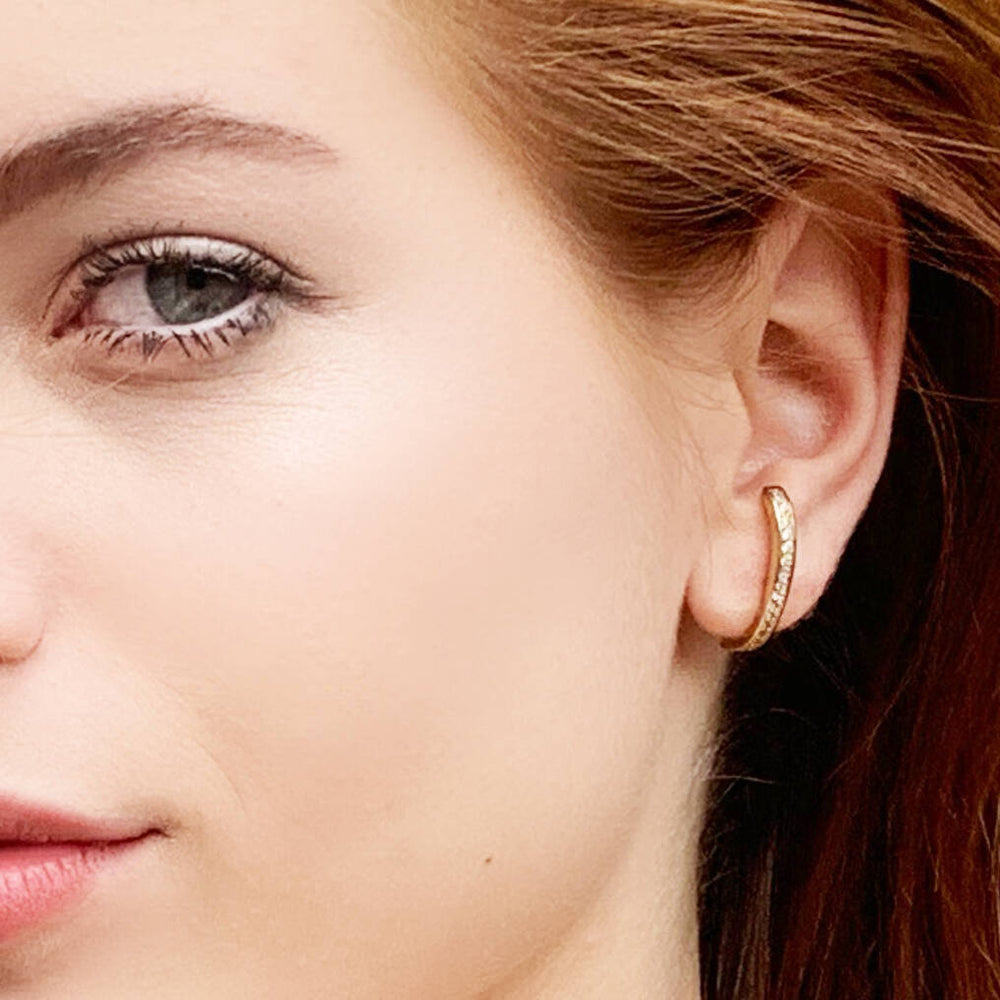 
            
                Load image into Gallery viewer, White Topaz Gold Suspender Stud Earrings
            
        