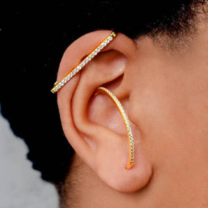 
            
                Load image into Gallery viewer, White Topaz Gold Hoop Ear Cuff Earrings
            
        