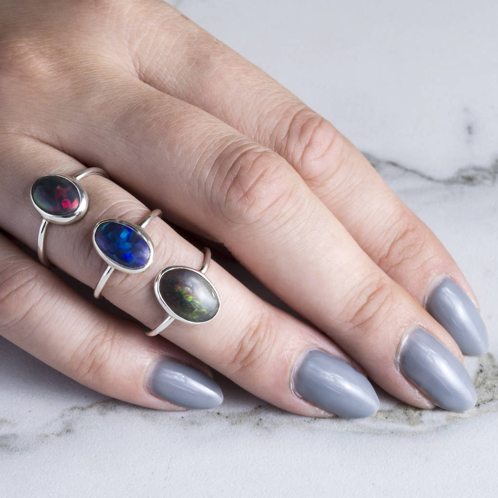 Silver Black Opal Ring 