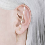 Yellow Gold White Topaz Pin Ear Cuff Earrings