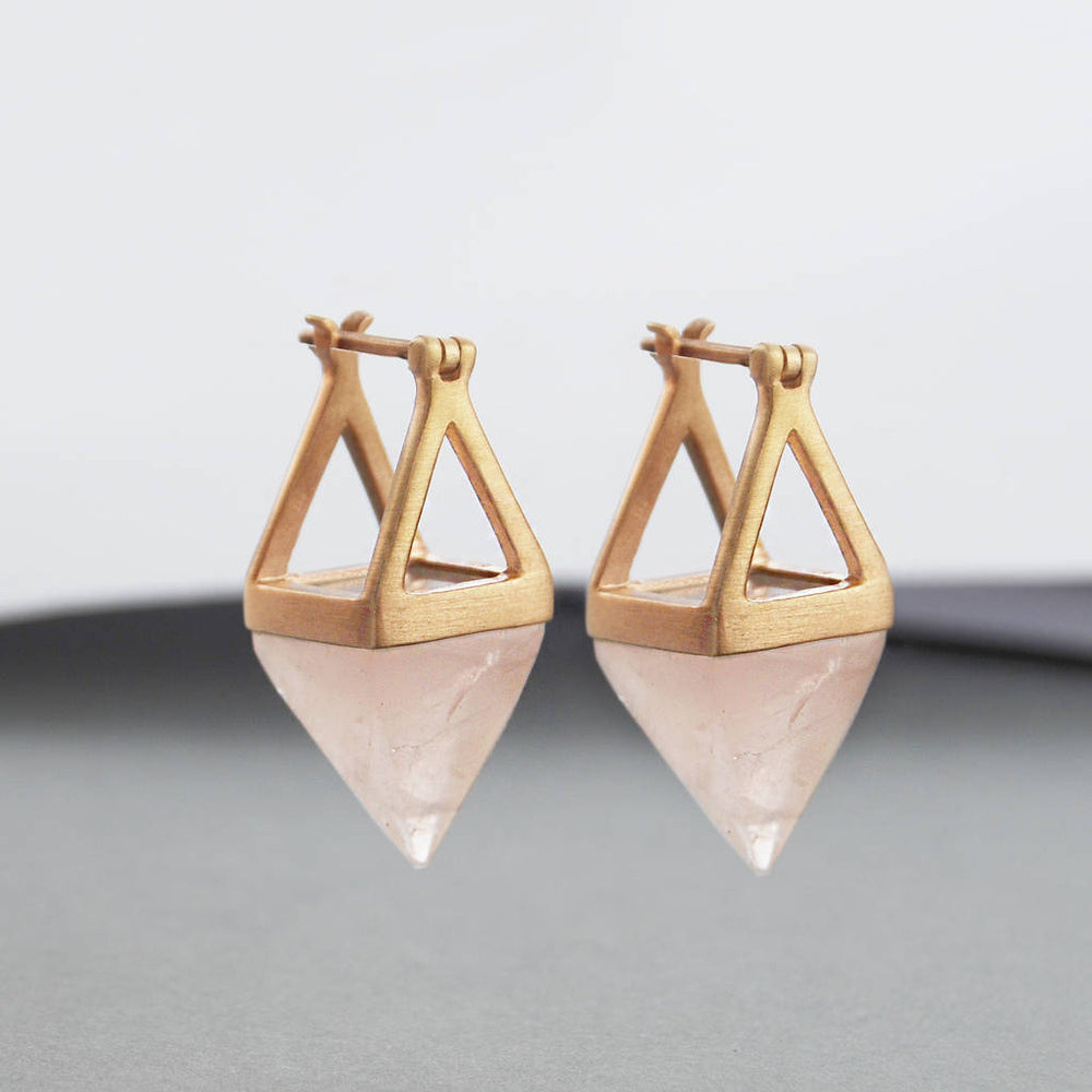 Rose Quartz Pyramid Short Earrings