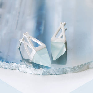 Sterling Silver Aqua Pyramid Earrings