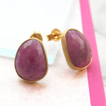 Faceted July Birthstone Ruby Gold Stud Earrings