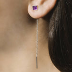 Purple Amethyst Geometric Silver Threader Earrings