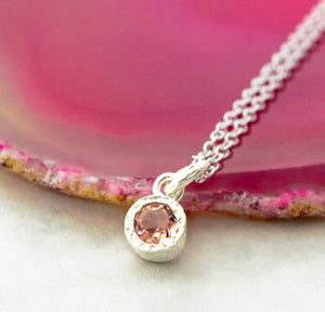 Pink Tourmaline Birthstone Silver Necklace