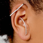 White Topaz Illusion Silver Hoop Ear Cuff Earrings