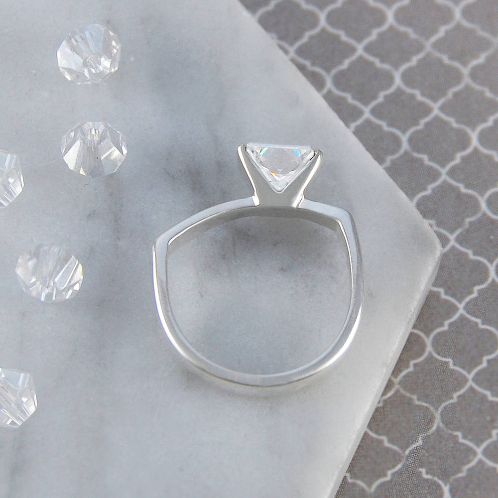 Sterling Silver Clear Topaz Birthstone Geometric Ring