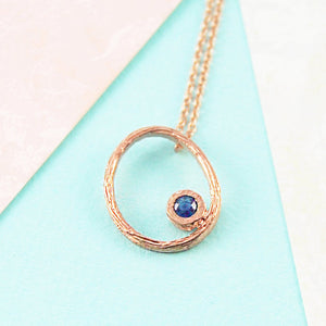 Sapphire September Birthstone Rose Gold Oval Necklace