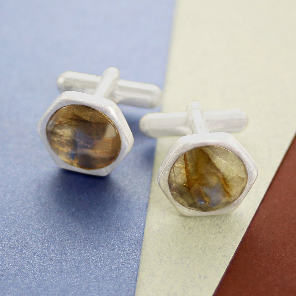 Labradorite Geometric Gold Cufflinks