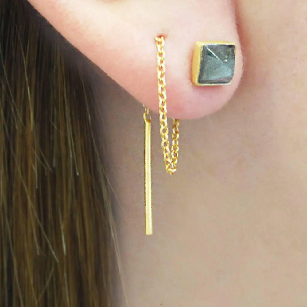 Labradorite Gold Chain Threader Earrings