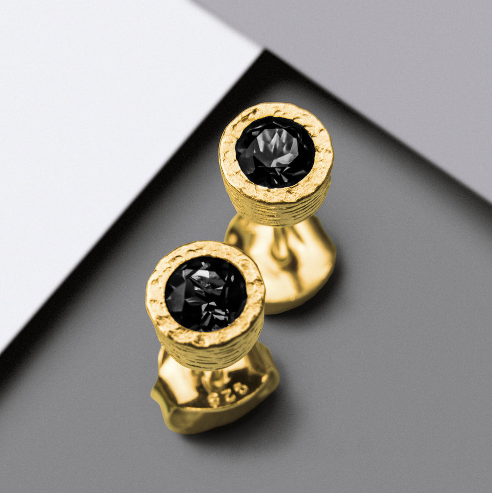 Gold And Black Spinel Dot Stud Earring