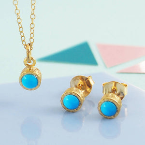 Turquoise Rose Gold December Birthstone Stud Earrings and Necklace Jewellery Set